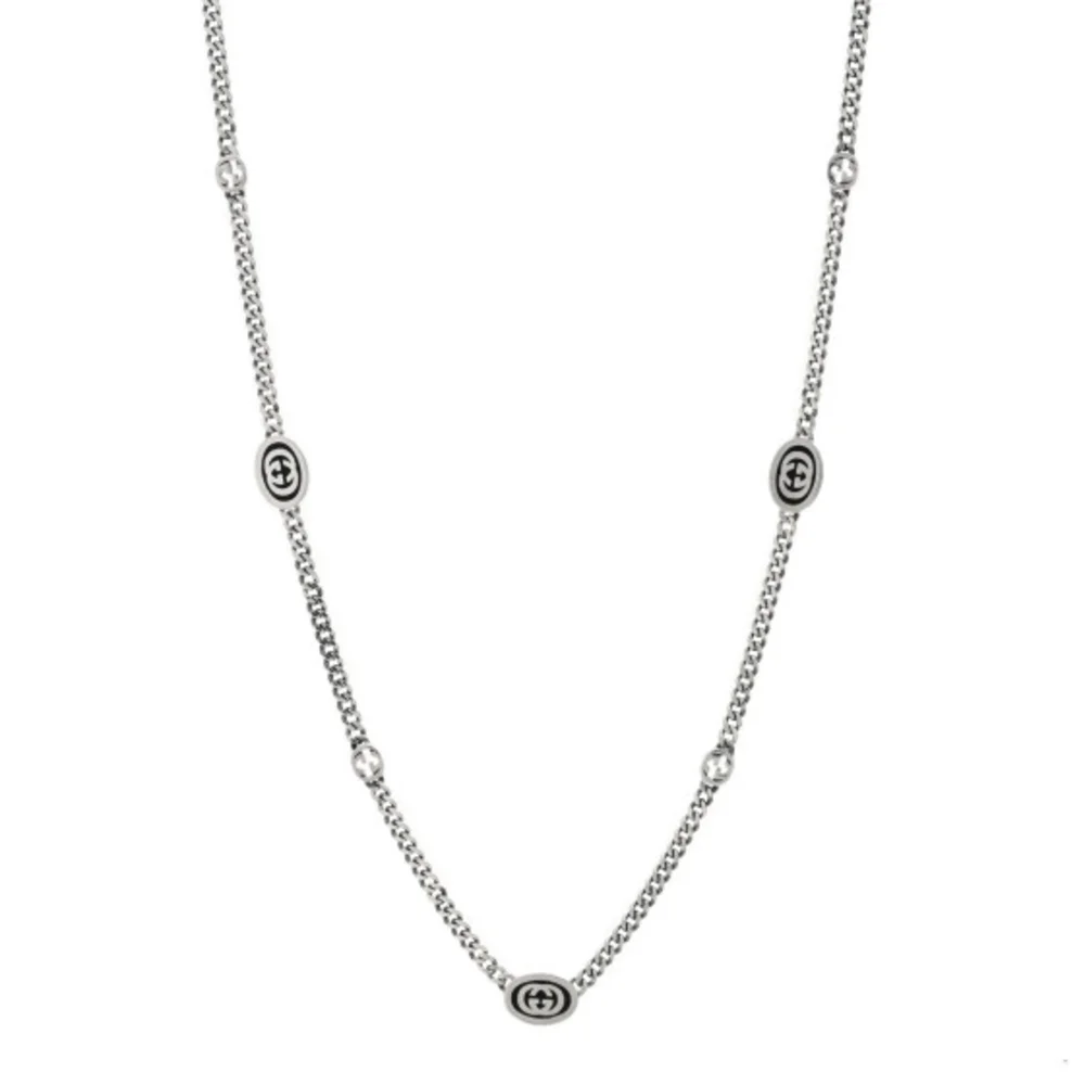 Gucci Silver Chain Necklace 925 NWT Full Inclusion Black Enamel